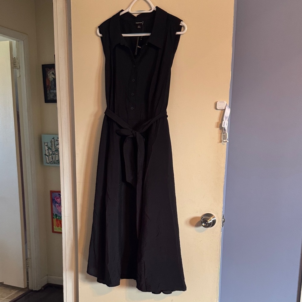 torrid Black Sleeveless Collared Maxi Dress with Waist Tie Detail